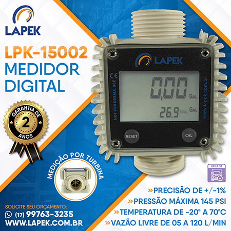 Medidor digital LPK-15002 lapek para utilização com Arla 32 com sistema de medição por turbinas