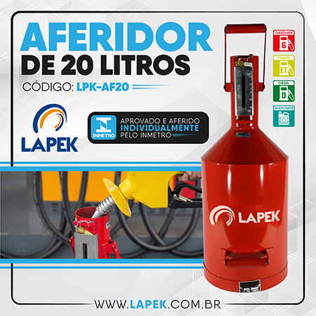 Aferidor de 20 litros Lapek para combustíveis LPK-AF20 para utilização em posto de combustível.